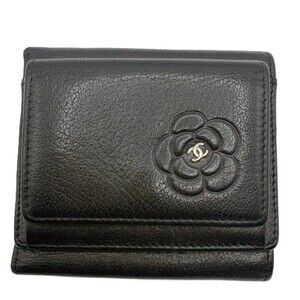 CHANEL Black Lambskin Leather Wallet